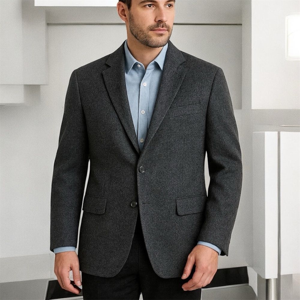 Neiman Marcus VTG 100% Cashmere Blazer Men’s 44R  Gray 2 Buttons Made in Canada